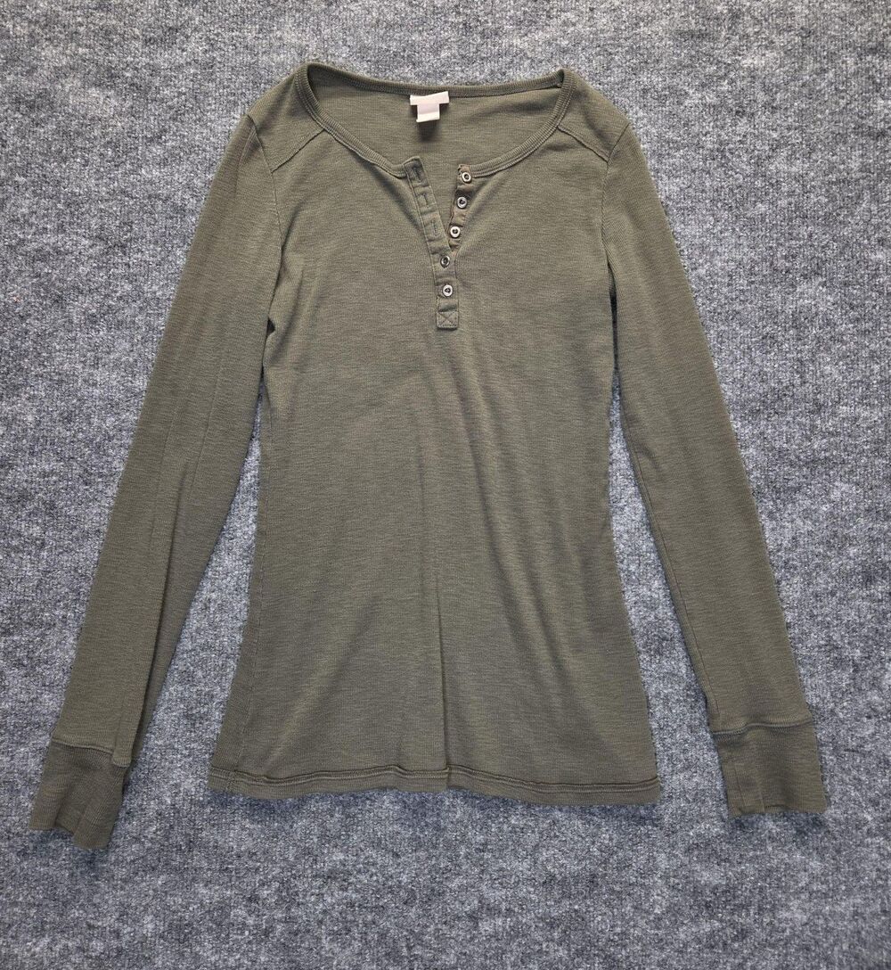 Mossimo Supply Co. Shirt Womens Medium Green Thermal Bella Swan Henley Slim